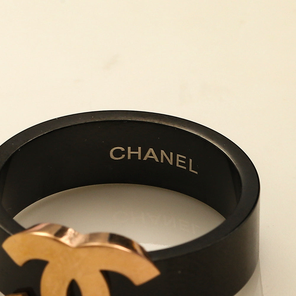 Black Wide Band Ring with Raised Emblem