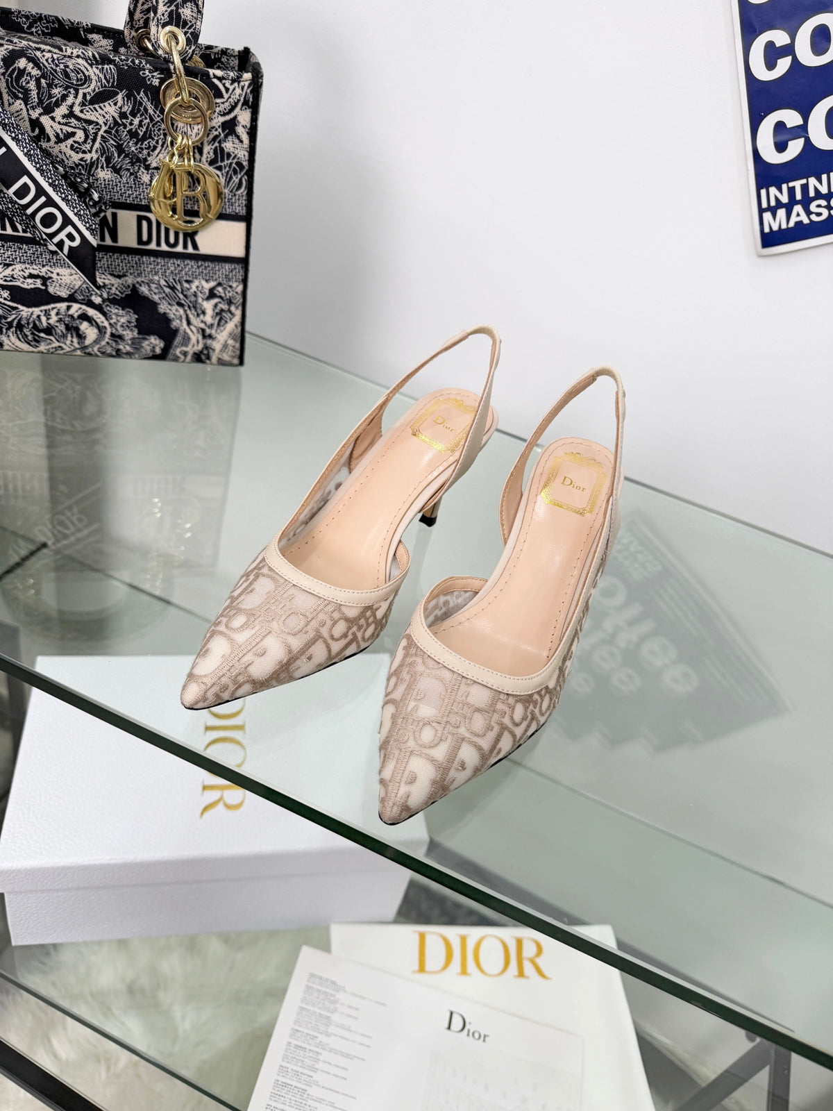 Monogram Pointed-Toe Slingback Pumps