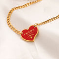 304 Stainless Steel Color-Inlay Heart Pendant Curb Chain Necklace