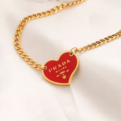 304 Stainless Steel Color-Inlay Heart Pendant Curb Chain Necklace