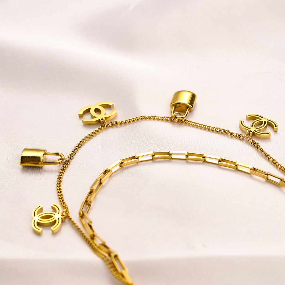 304 Stainless Steel Layered Chain & Charm Bracelet & Necklace - Individual or Set