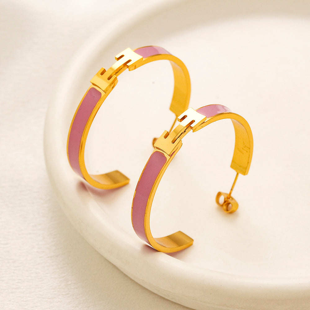 304 Stainless Steel Color-Inlay Open Hoop Earrings