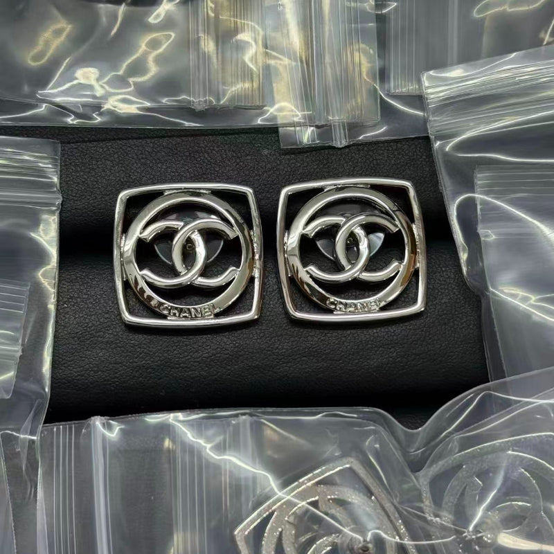 Square Frame Interlocking-C Stud Earrings