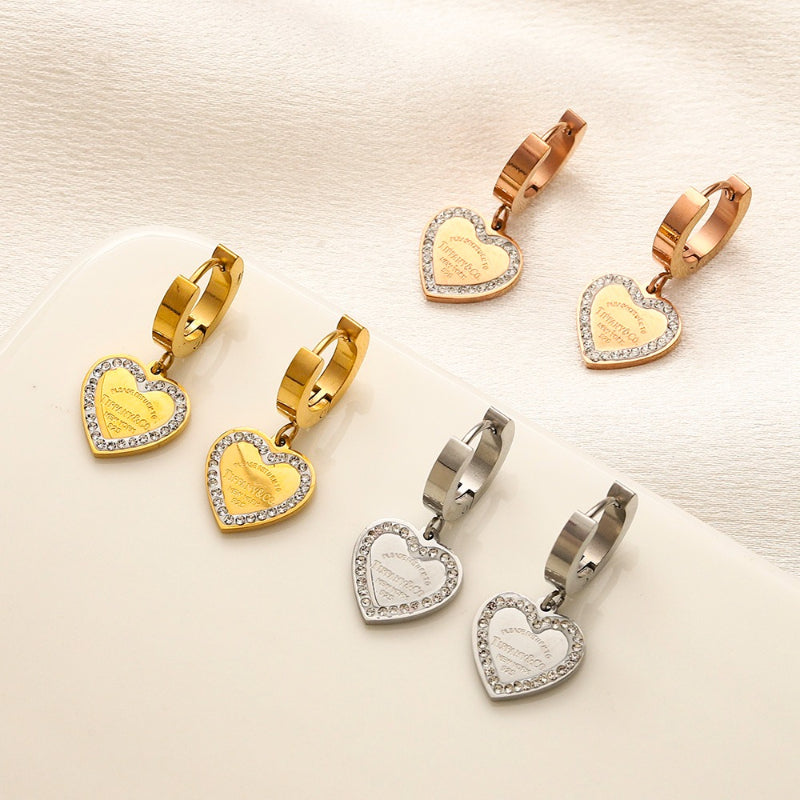 Pendientes Huggie de Corazón con Borde Pavé de Acero Inoxidable 304