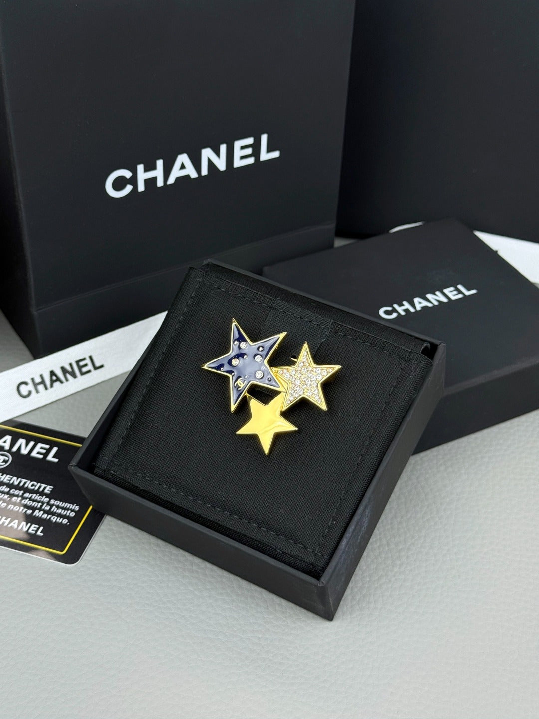 Triple Star Brooch with Stone Accents