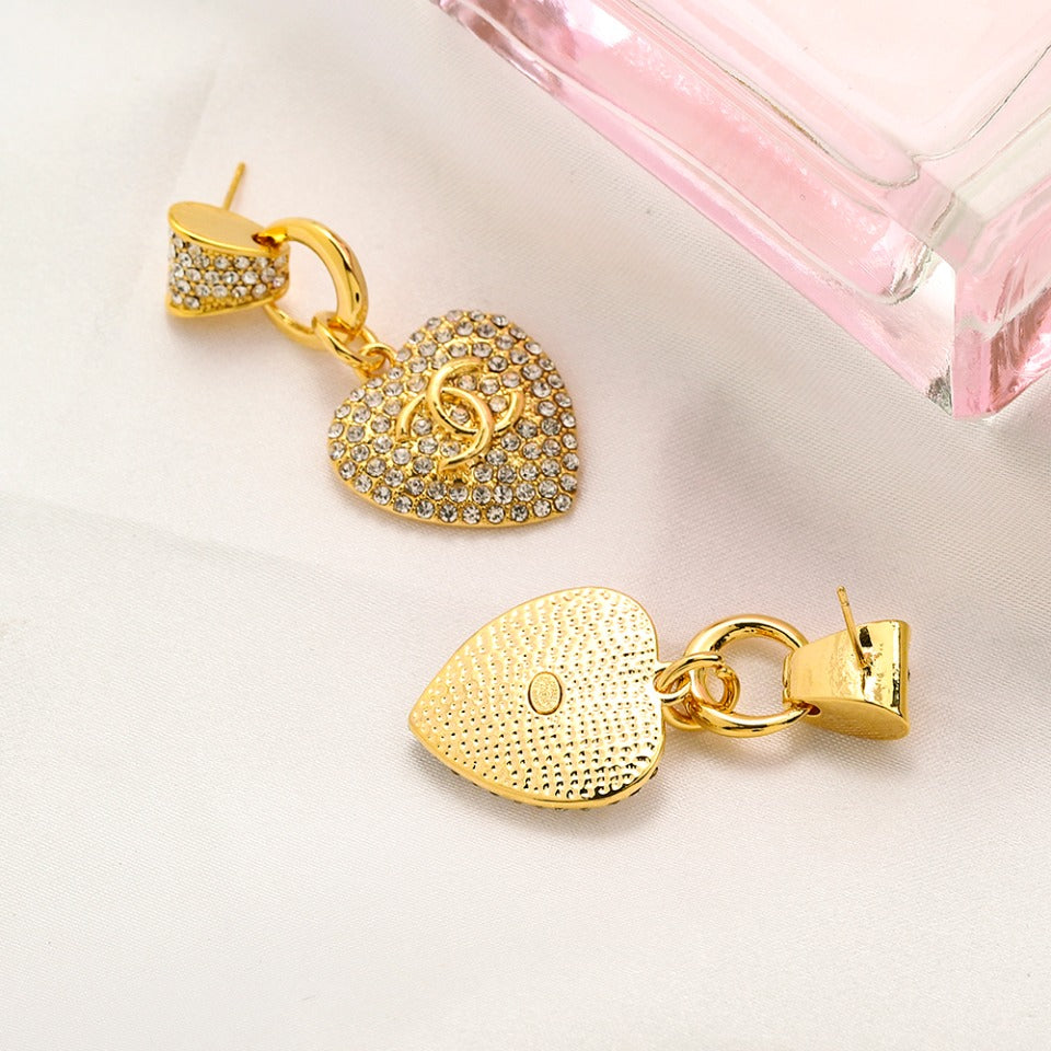 Alloy Pave Heart Earrings & Necklace Collection