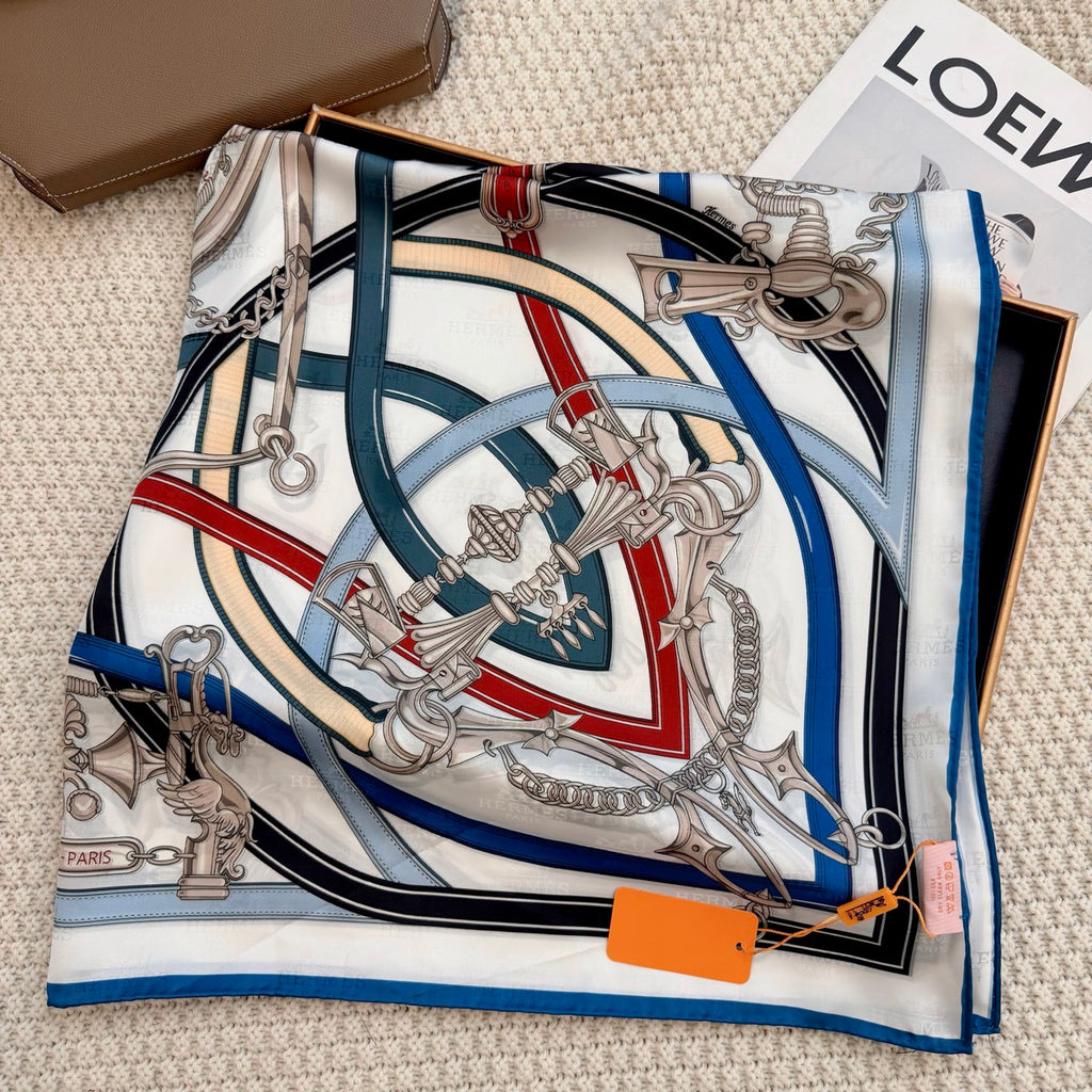 Pañuelo cuadrado con estampado de arnés ecuestre - 90 x 90 cm