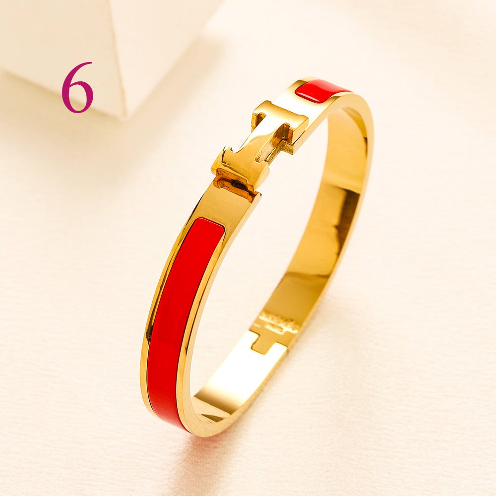 304 Stainless Steel Slim Color-Inlay H-Clasp Bangle Bracelet