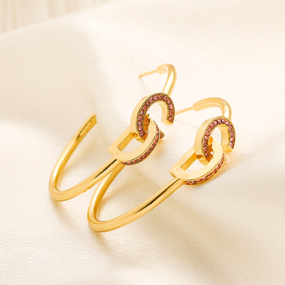 304 Stainless Steel Stone-Accent Curved Hook Earrings