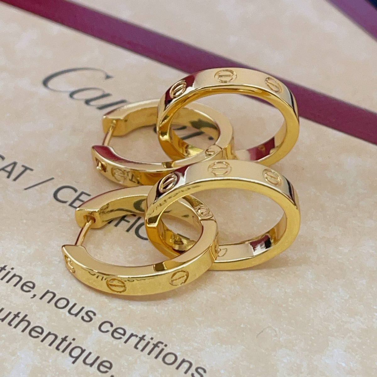 Double Ring Screw-Detail Drop Earrings