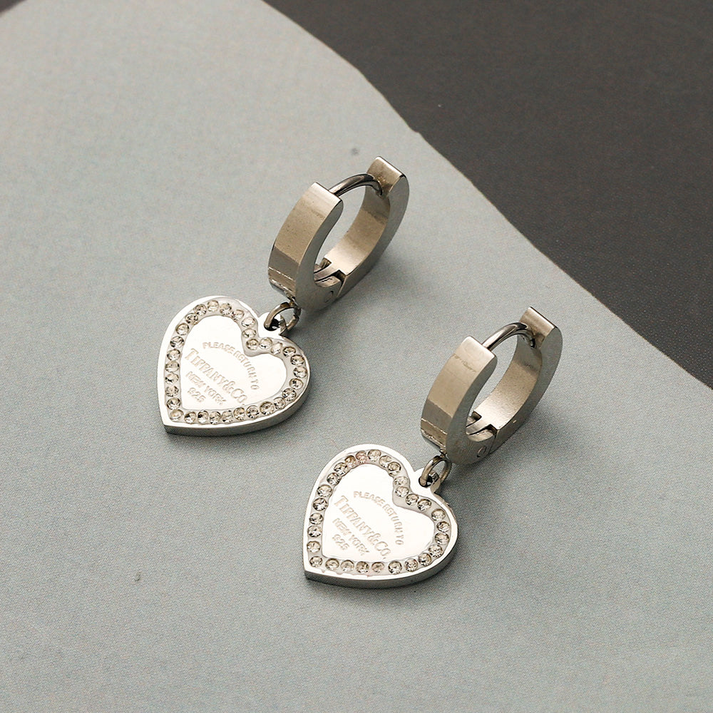 Pendientes Huggie de Corazón con Borde Pavé de Acero Inoxidable 304