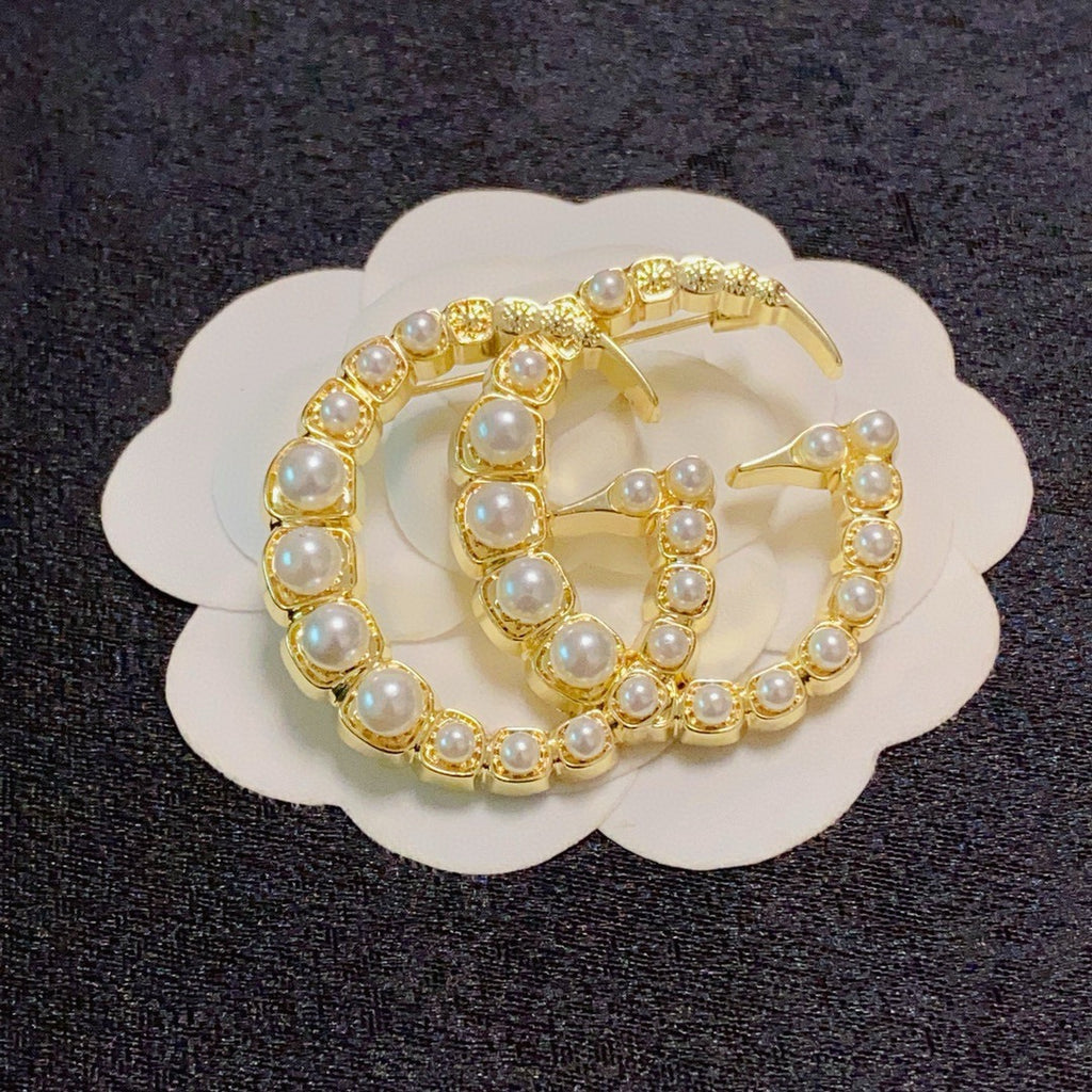 Bead-Set Double Letter Brooch