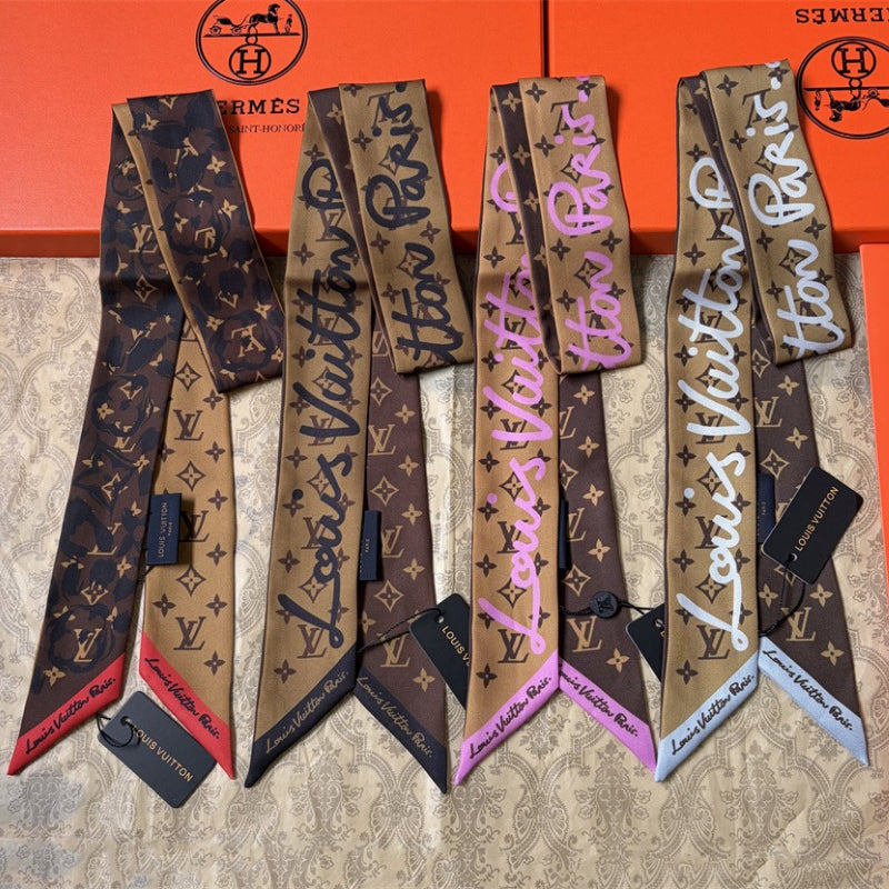 Script Lettering & Monogram Ribbon Scarf - 5 x 120 cm
