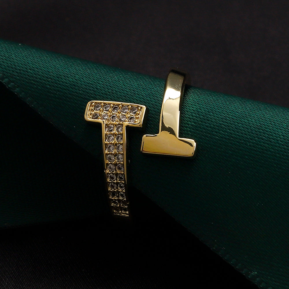 Open T-Bar Ring with Stone Accents