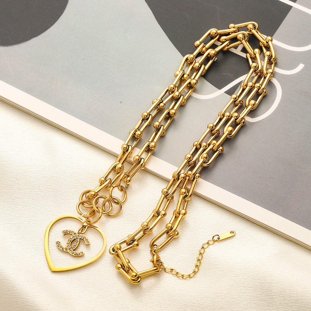 Collar de cadena tipo clip con corazón entrelazado en acero inoxidable 304