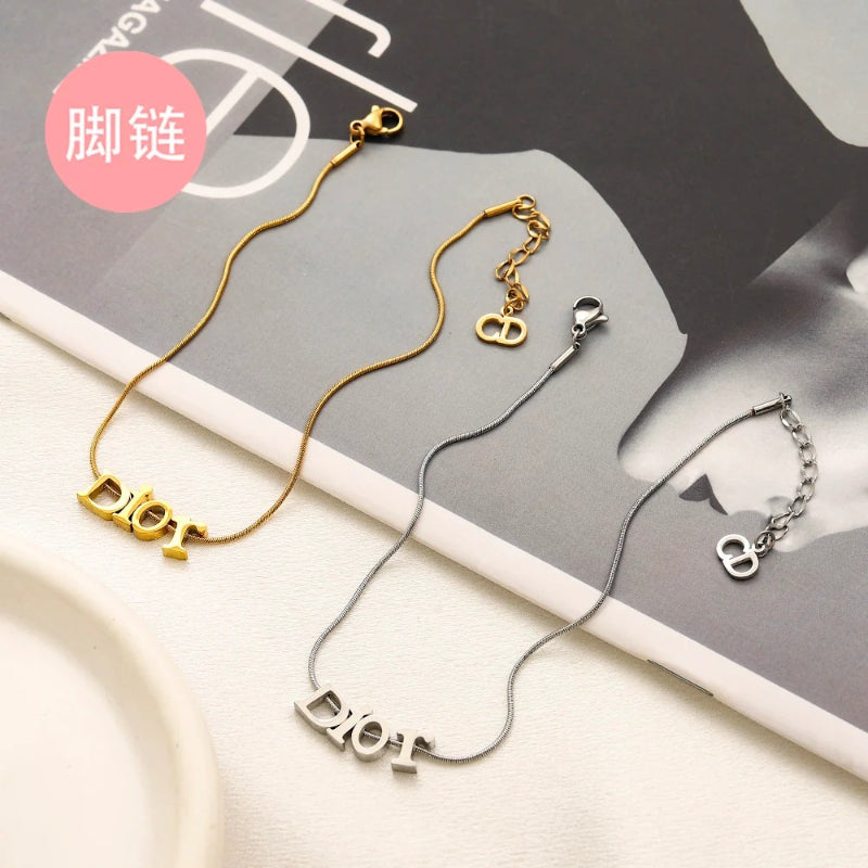 304 Stainless Steel Letter Pendant Snake Chain Anklet