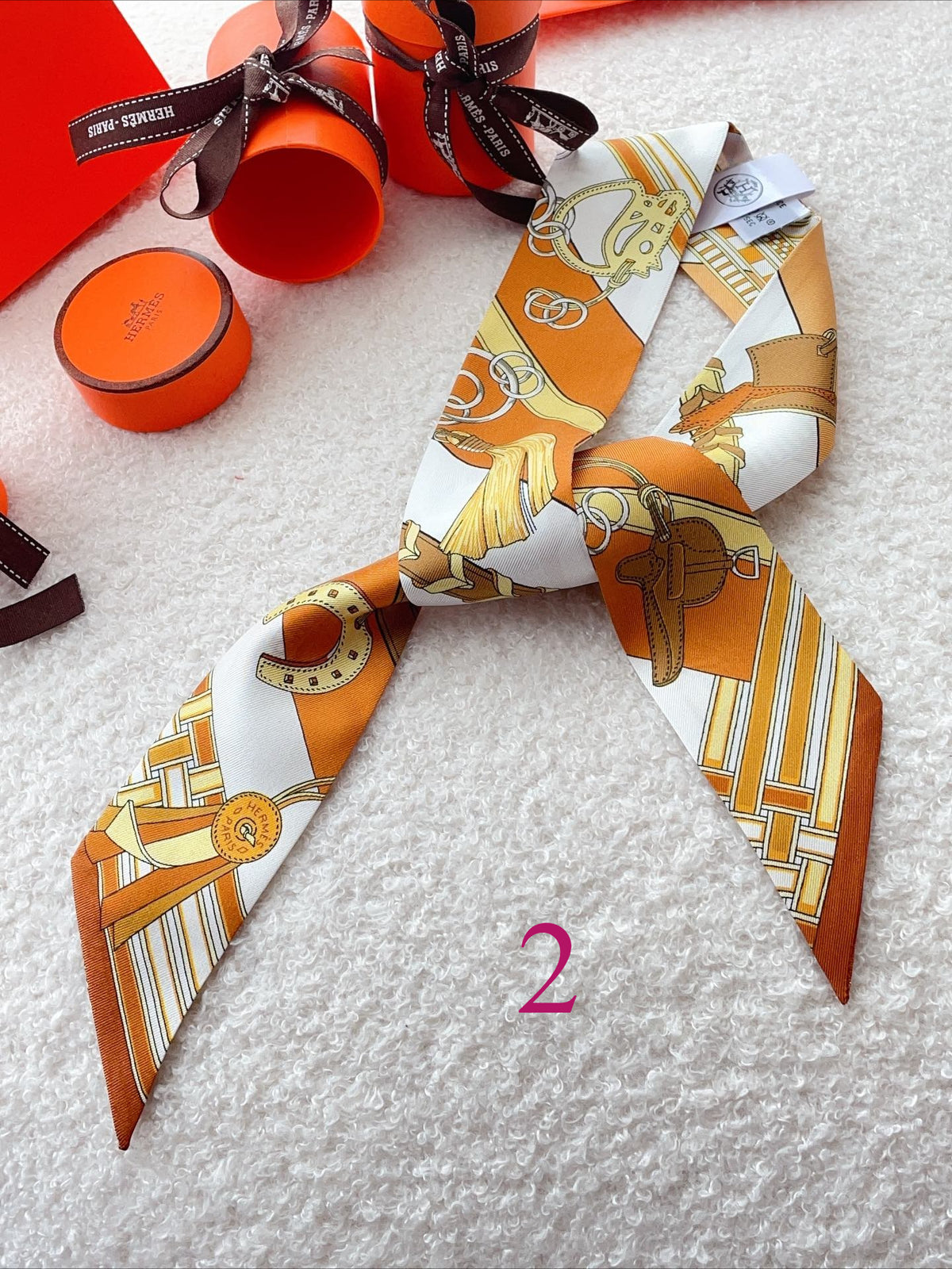 Equestrian Strap Print Ribbon Scarf - 5 x 120 cm