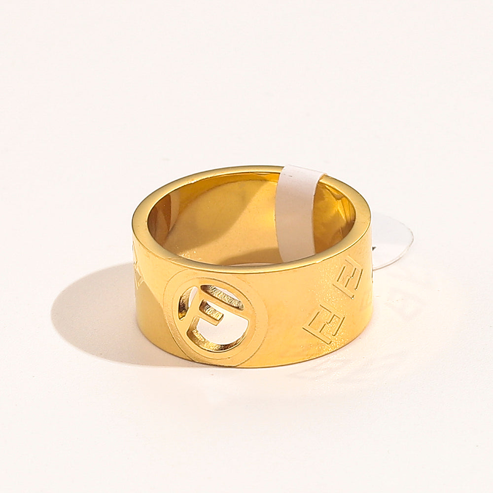 Round F-Motif Wide Band Ring