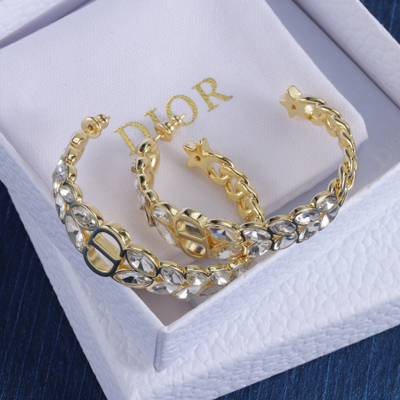 Mixed-Tone Oval Chain Hoop Earrings