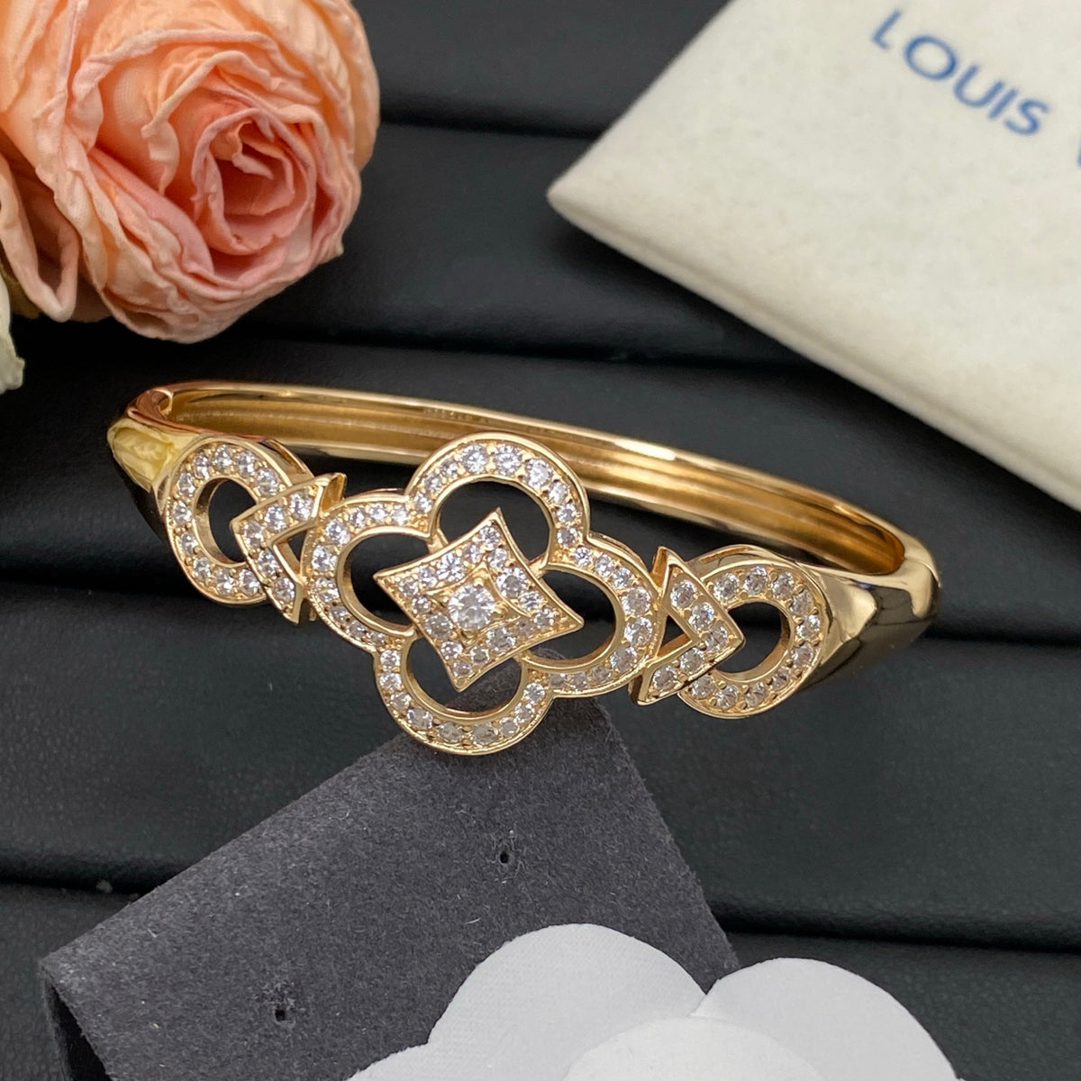 Pave Quatrefoil Cuff Bracelet