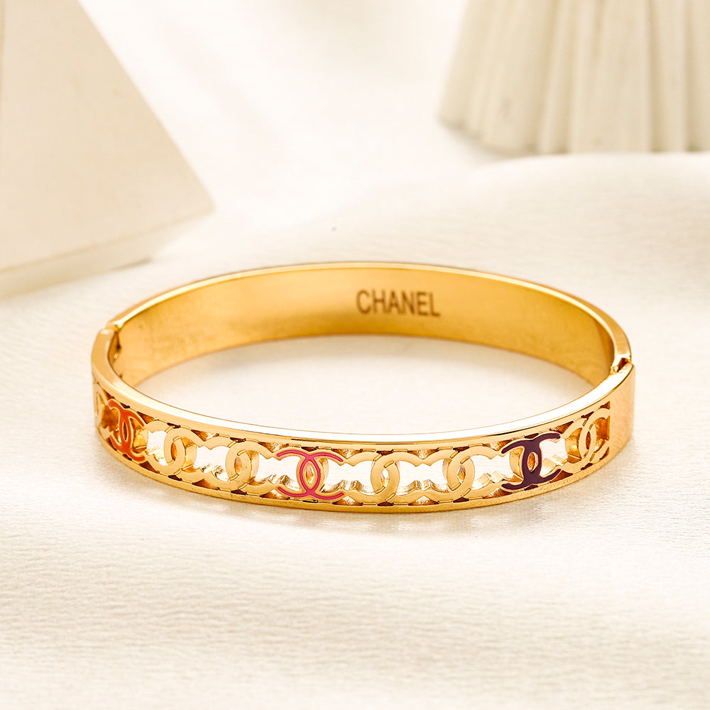 304 Stainless Steel Openwork Floral Bangle Bracelet