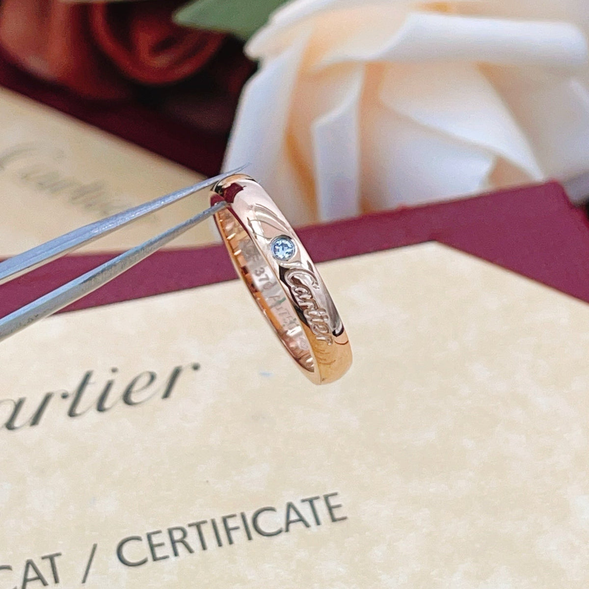 Rose-Gold-Tone Script Band Ring with Stone Accent