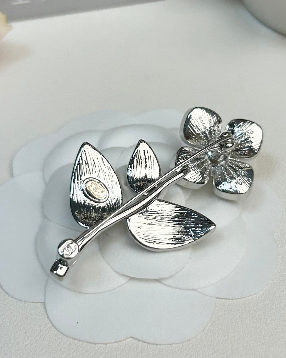 Black Leaf & Stone Flower Brooch