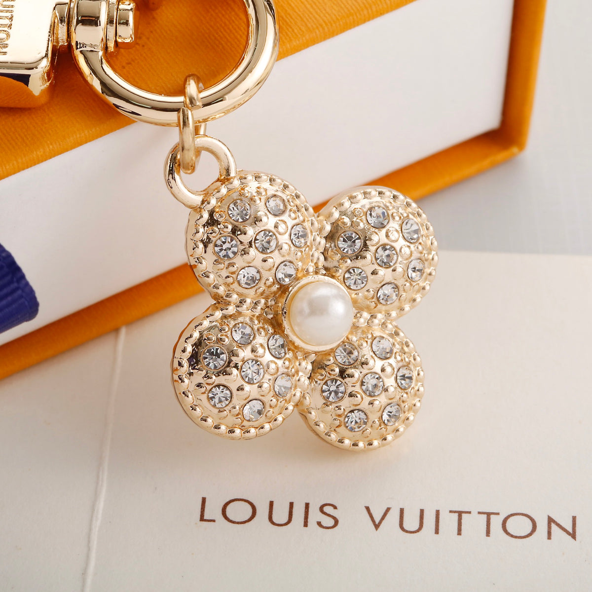 Sparkling Flower & Letter Charm Keychain