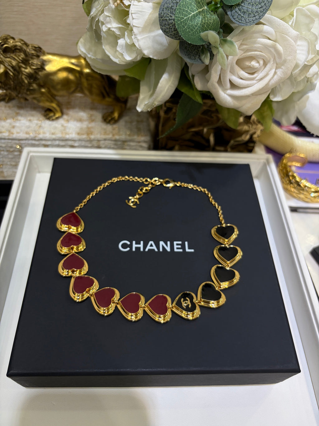 Red & Black Heart-Link Necklace
