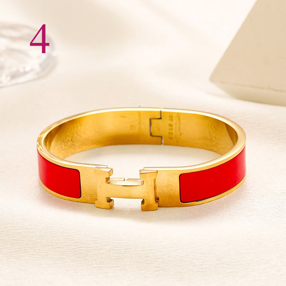 Pulsera rígida con cierre en H e incrustación de color, de acero inoxidable 304