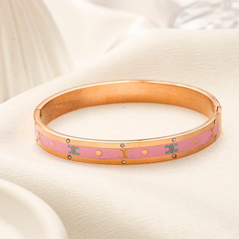 304 Stainless Steel Pink Inlay Bangle