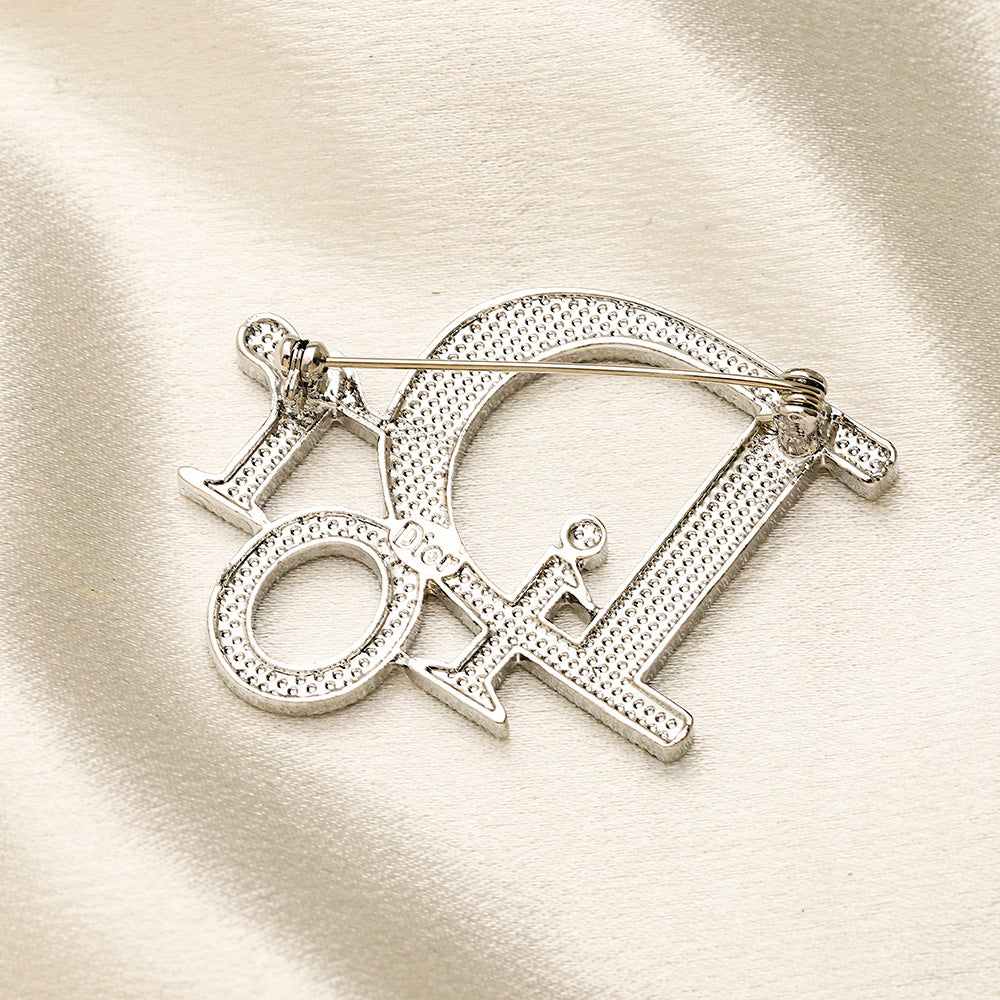 Alloy Steel Dark-Inlay Letter Brooch