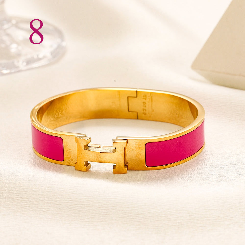 304 Stainless Steel Color-Inlay H-Clasp Bangle Bracelet
