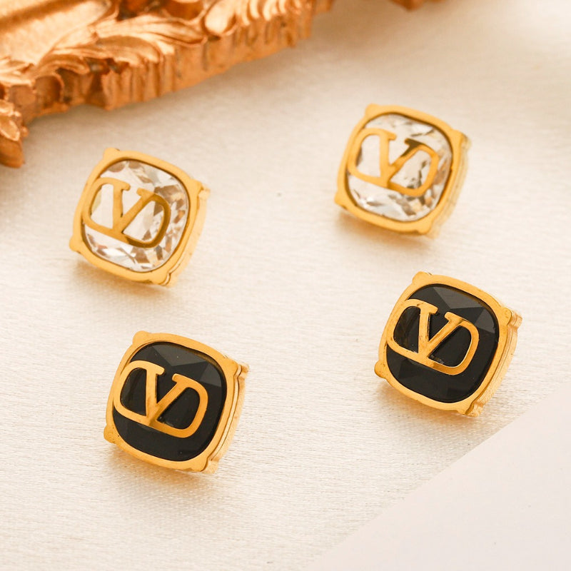 304 Stainless Steel Square V-Motif Stud Earrings