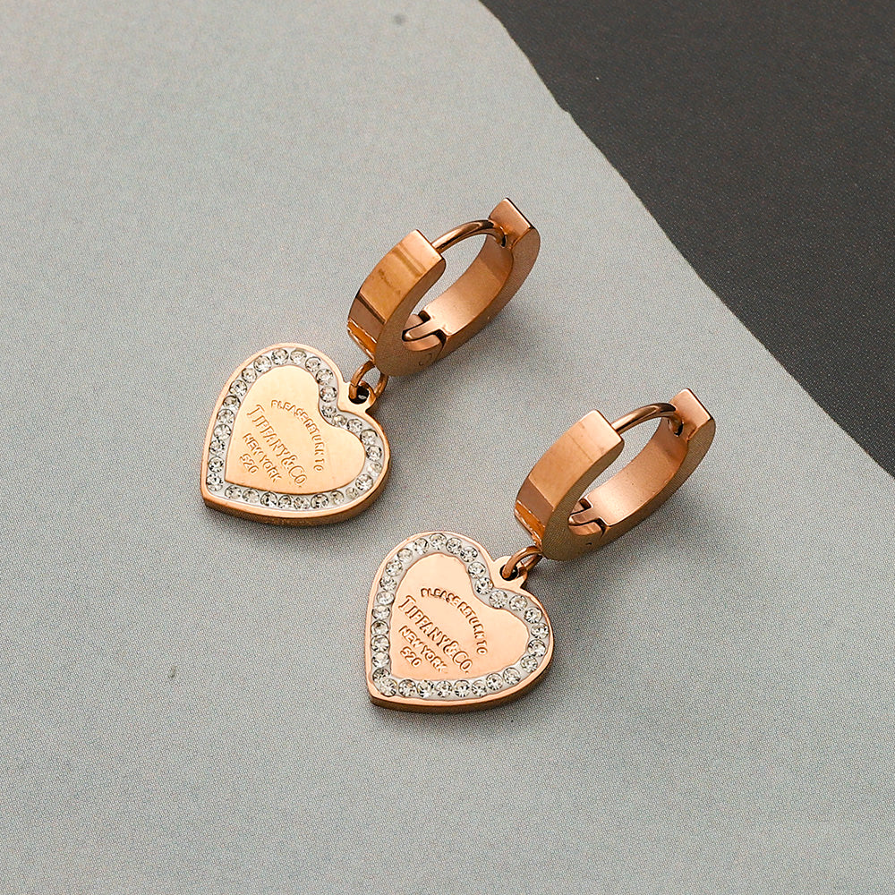 Pendientes Huggie de Corazón con Borde Pavé de Acero Inoxidable 304