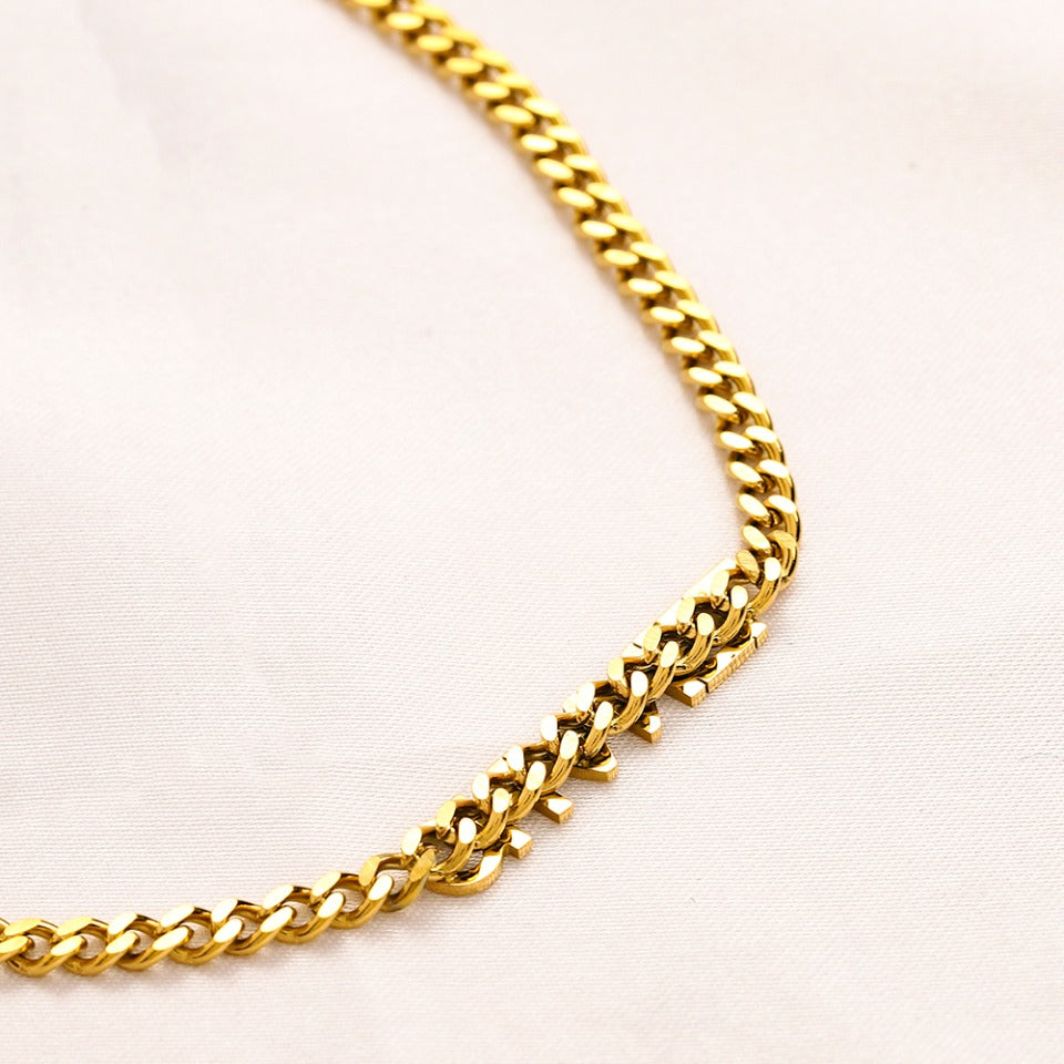 Pulsera y collar de cadena con barra y letras de acero inoxidable 304 - Individual o conjunto