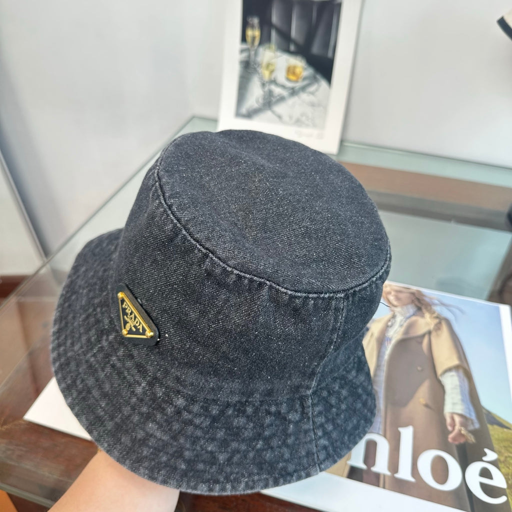 Denim Bucket Hat with Triangle Emblem