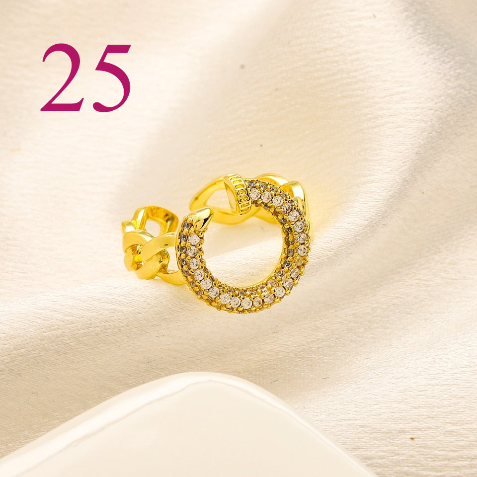 Textured Open Band Ring with Interlocking Emblem