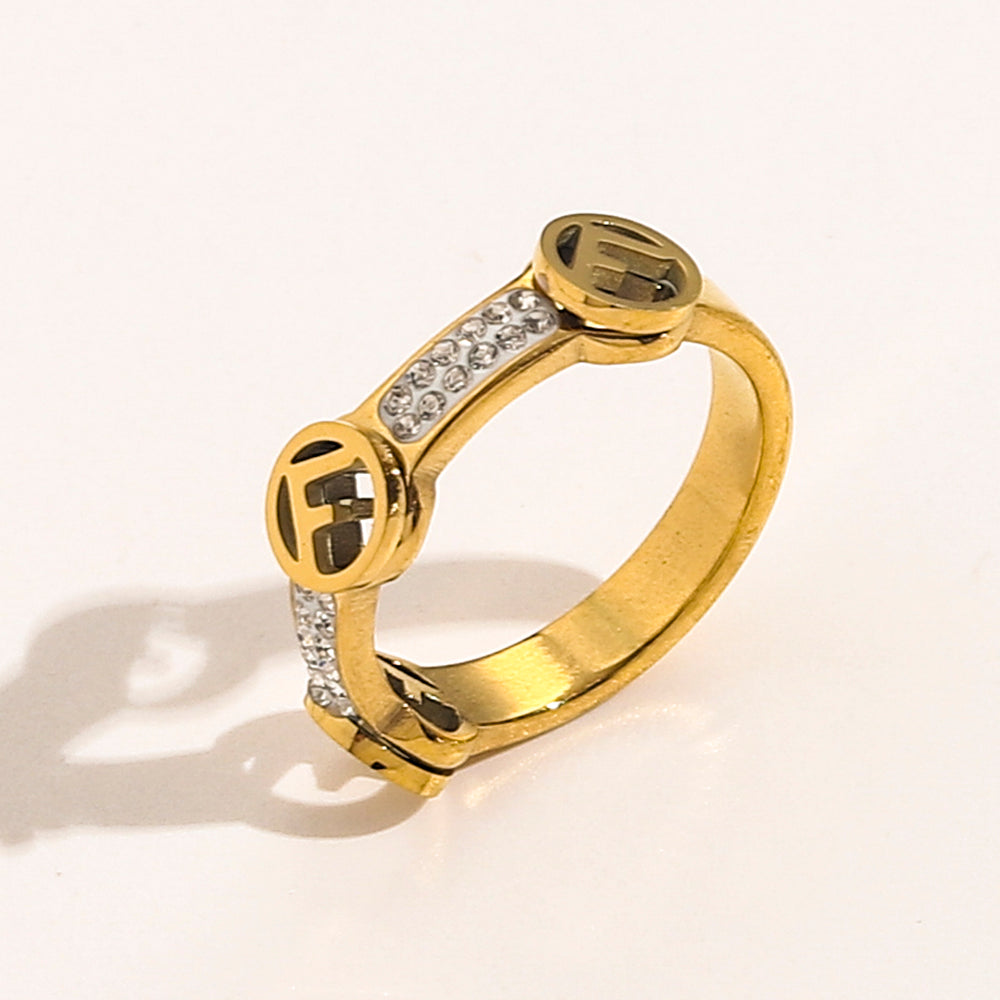 Triple Round Motif Band Ring with Stone Accents