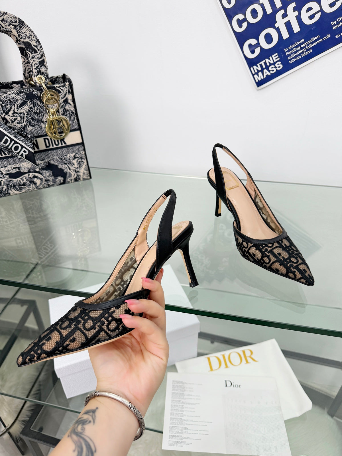 Monogram Pointed-Toe Slingback Pumps