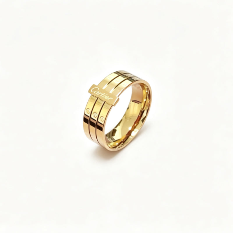 Polished Triple-Band Ring with Bar Detail