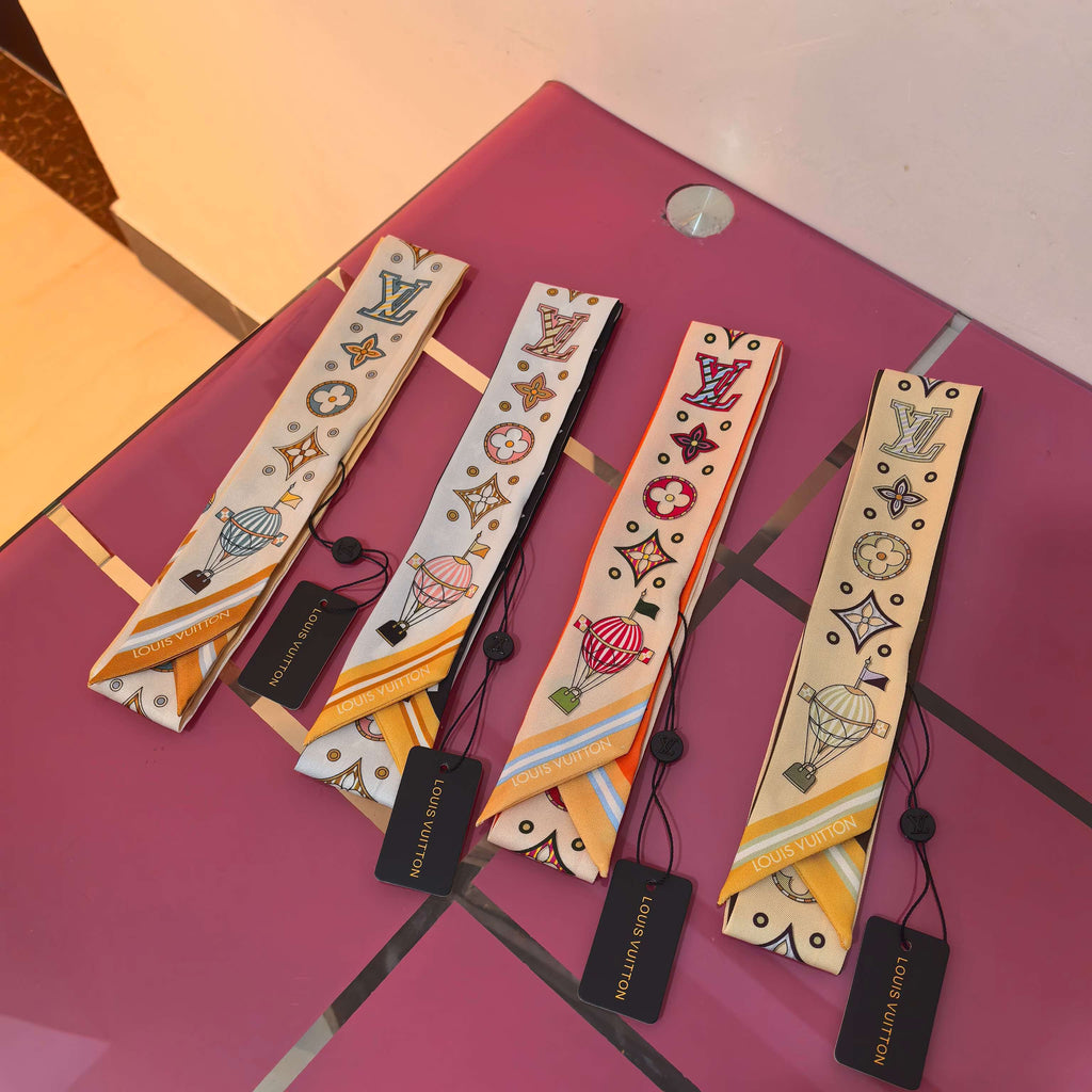 Geometric Floral Monogram Ribbon Scarf - 5 x 120 cm