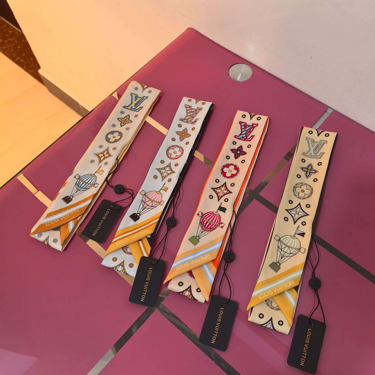 Geometric Floral Monogram Ribbon Scarf - 5 x 120 cm