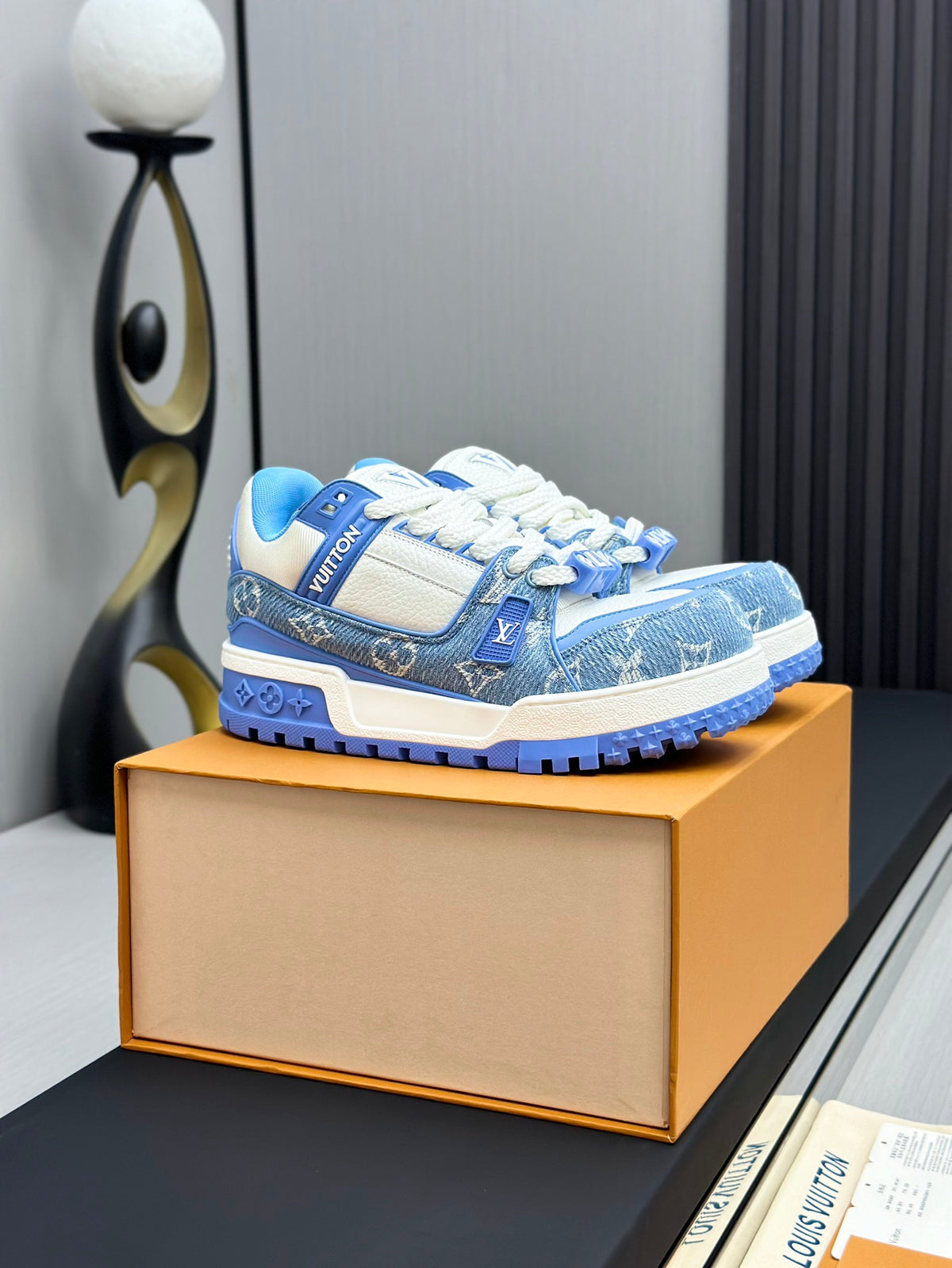 Blue Monogram Chunky Low-Top Sneakers