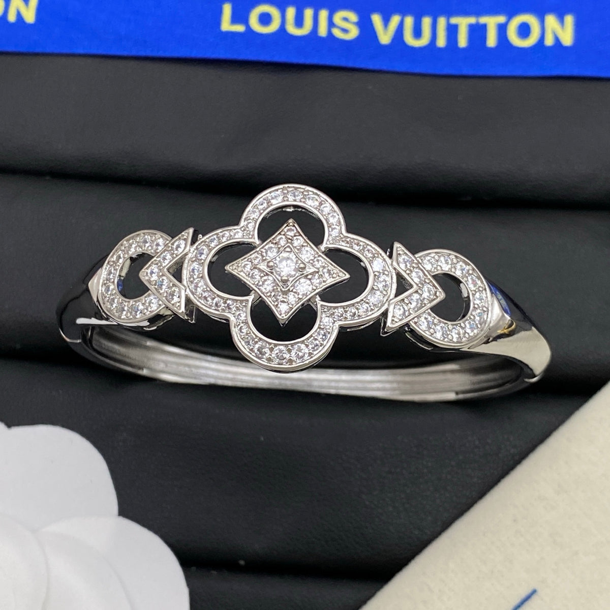 Pave Quatrefoil Cuff Bracelet