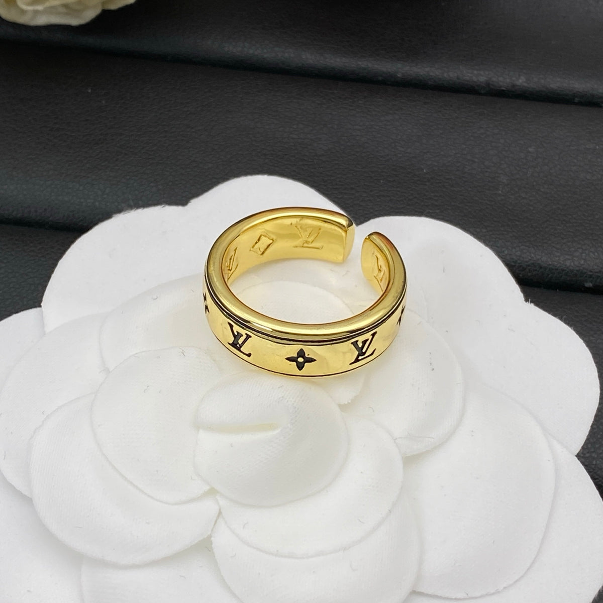 Openwork Monogram Wide Band Ring