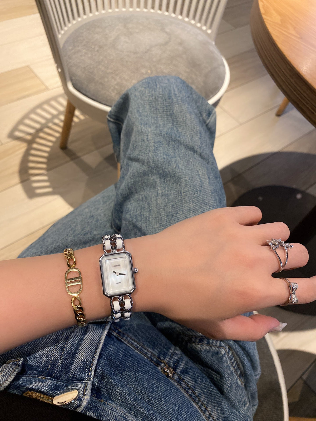 Montre rectangulaire à quartz avec bracelet chaîne étincelant 003