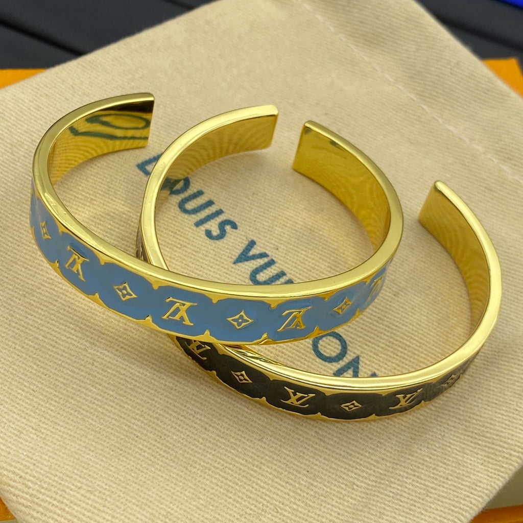 Color-Inlay Floral Monogram Bangle Bracelet