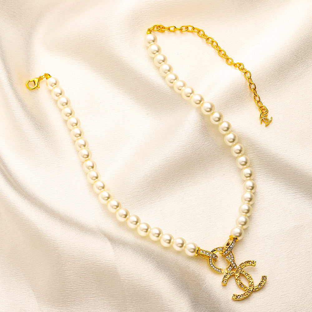 Alloy Pearl-Effect Interlocking-C Earrings, Bracelet & Necklace Collection