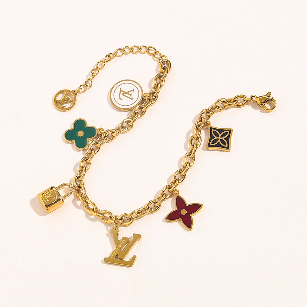304 Stainless Steel Colorful Floral Charm Bracelet & Necklace - Individual or Set